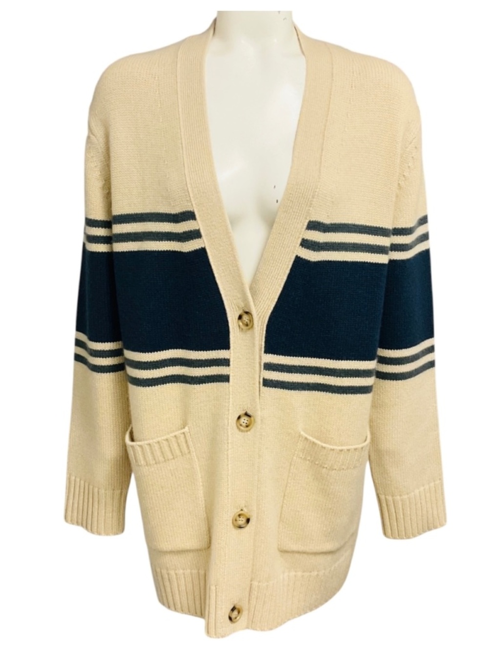 TWP BEIGE TWINE VARSITY PHOEBE CASHMERE KNIT CARDIGAN SWEATER